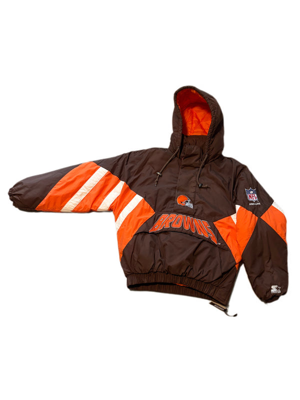 VINTAGE NFL STARTER CLEVELAND BROWNS HALF-ZIP PULLOVER PUFFY JACKET