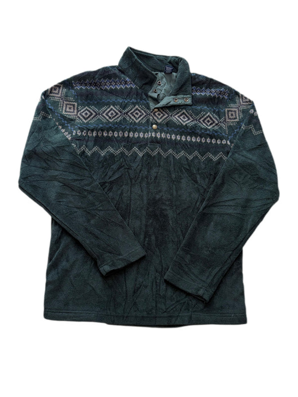 CHAPS AZTEC FLEECE 1/4 SNAP SWEATER POCKET MOCK NECK DEEP PINE GREEN