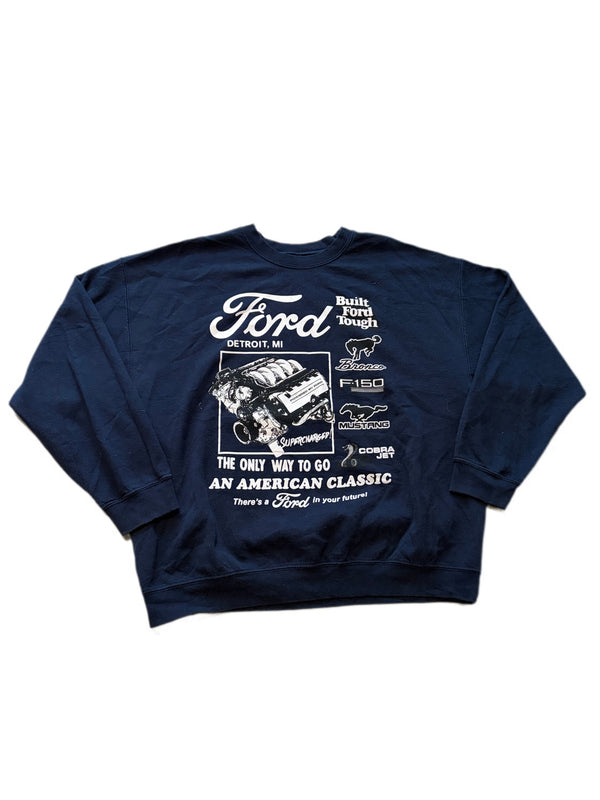 FORD BUILT TOUGH F-150 MUSTANG BRONCO COBRA RACING NAVY CREWNECK