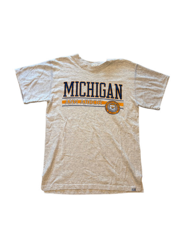 VINTAGE UNIVERSITY OF MICHIGAN ANN ARBOR CREST PRINT GRAY TEE
