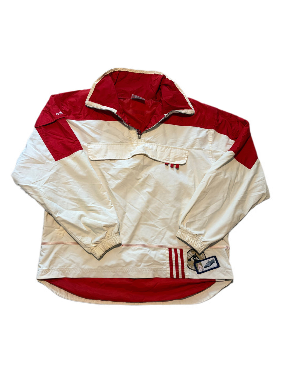 VINTAGE ADIDAS TRACK JACKET WHITE RED USA OLYMPICS HALF ZIP