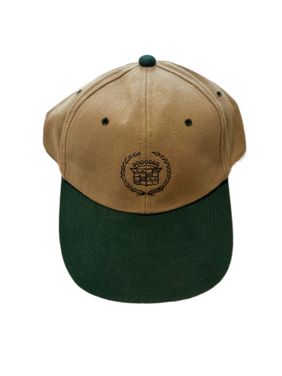 VINTAGE CADILLAC LOGO BEIGE AND GREEN SNAPBACK HAT