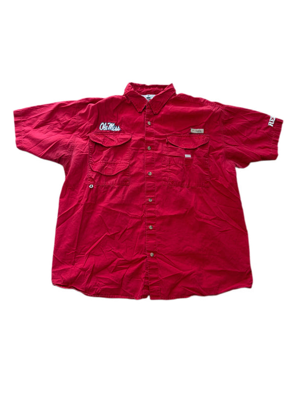 VINTAGE COLUMBIA GAME GEAR OLE MISS REBELS BUTTON UP FISHING SHIRT