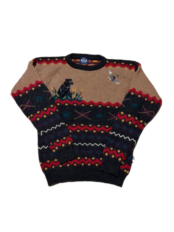 VINTAGE 1980S WOOLRICH 100% WOOL PULLOVER LABRADOR HUNTING DOG SWEATER