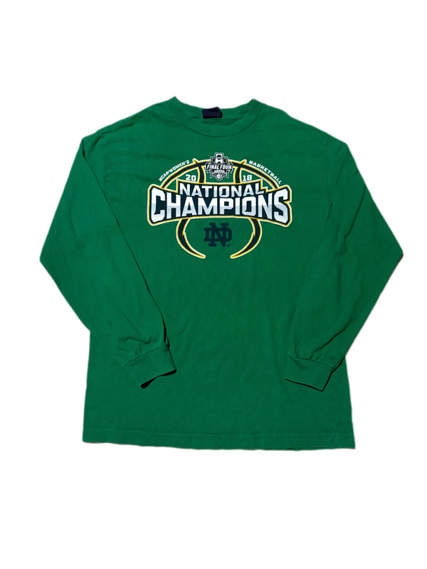 NOTRE DAME WOMENS BASKETBALL 2018 NATIONAL CHAMPIONS LONG SLEEVE GREEN TEE