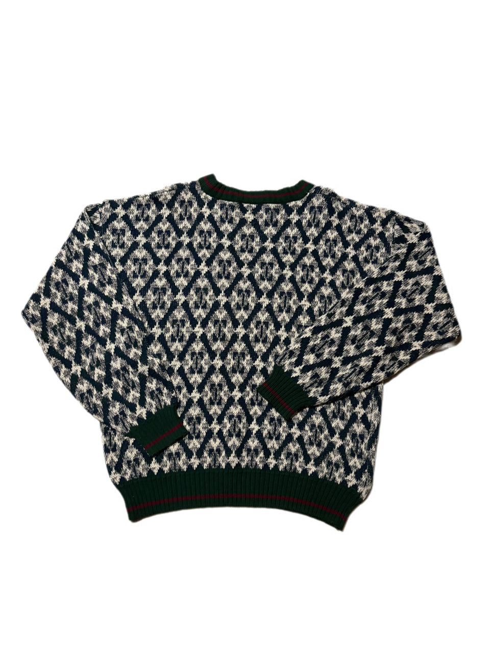 VINTAGE 80'S SEARS GREEN ACRYLIC KNIT GEOMETRIC PATTERN SWEATER