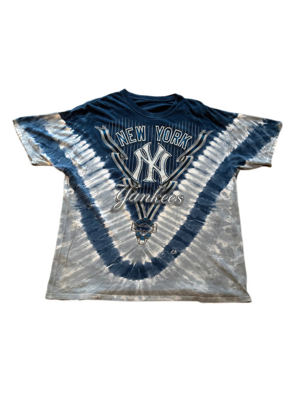 RETRO NEW YORK YANKEES BASEBALL TIE DYE LIQUID BLUE TEE