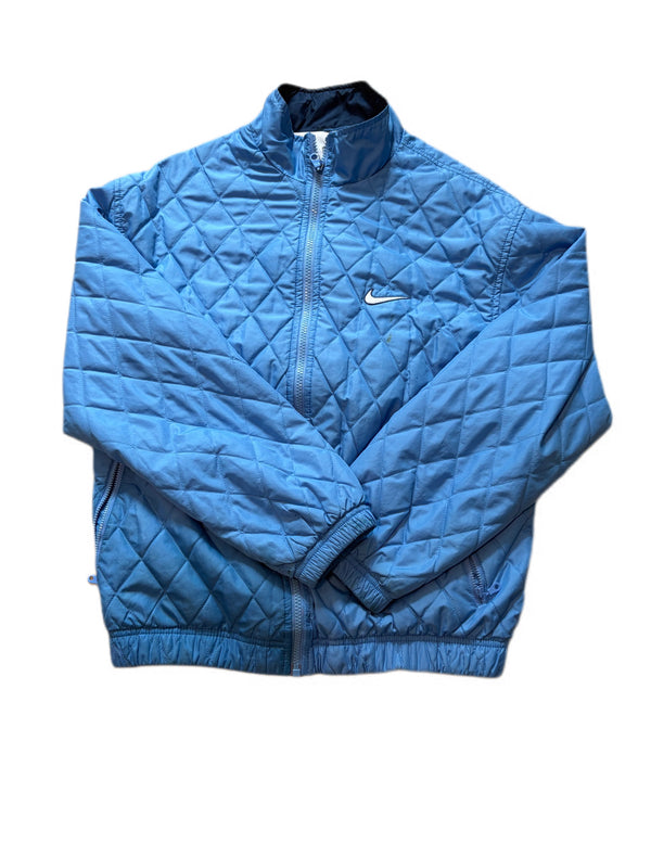 VINTAGE NIKE SWOOSH LIGHT BLUE QUILTED BOMBER JACKET