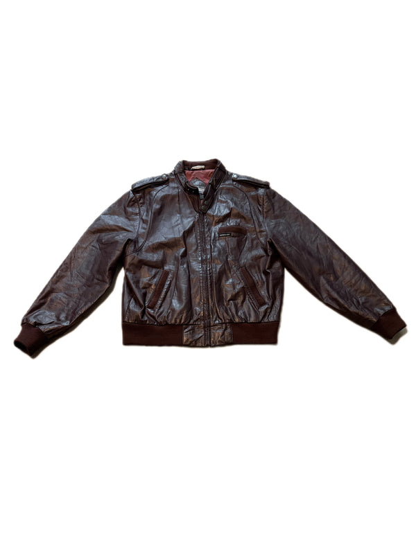 VINTAGE 1980'S MEMBERS ONLY ZIP UP BROWN LEATHER CAFE RACER BOMBER JACKET