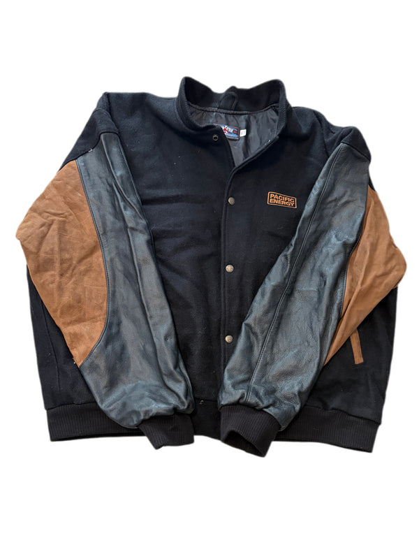 VINTAGE SUN CRUZ BLACK PACIFIC ENERGY BROWN SUEDE BOMBER BUTTON DOWN JACKET