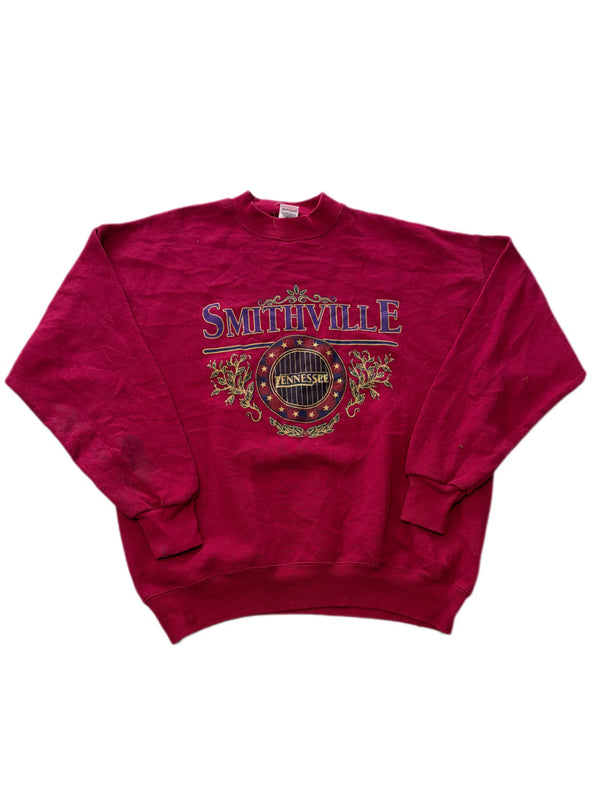 VINTAGE SMITHVILLE TENNESSEE RED GRAPHIC PULLOVER SWEATER