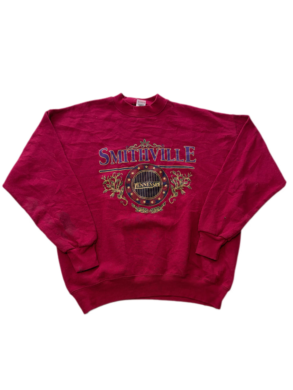 VINTAGE SMITHVILLE TENNESSEE RED GRAPHIC PULLOVER SWEATER