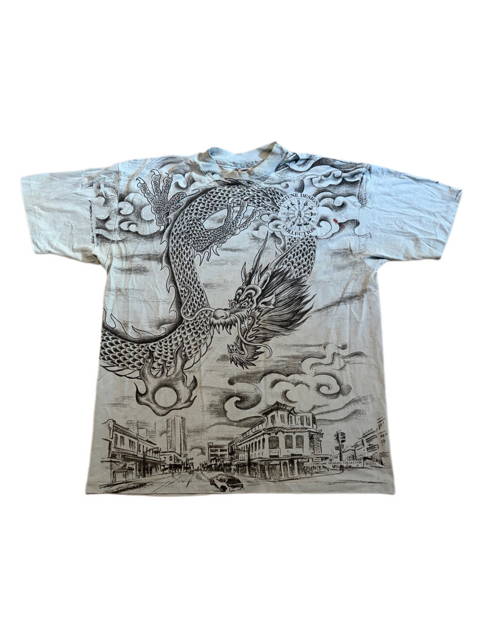 VINTAGE 90'S CHINATOWN HONOLULU HAWAII DRAGON ALL OVER PRINT TEE