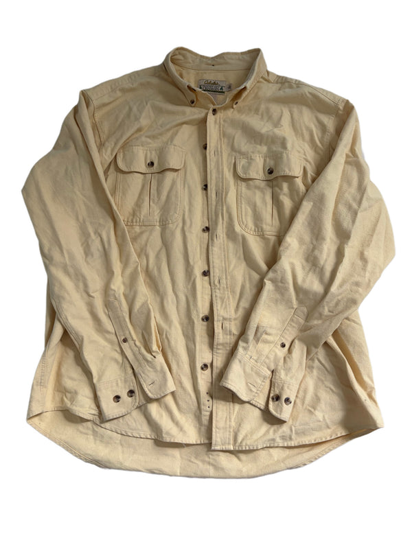 VINTAGE CABELAS YELLOW LONG SLEEVE BUTTON UP FLANNEL CHAMOIS SHIRT
