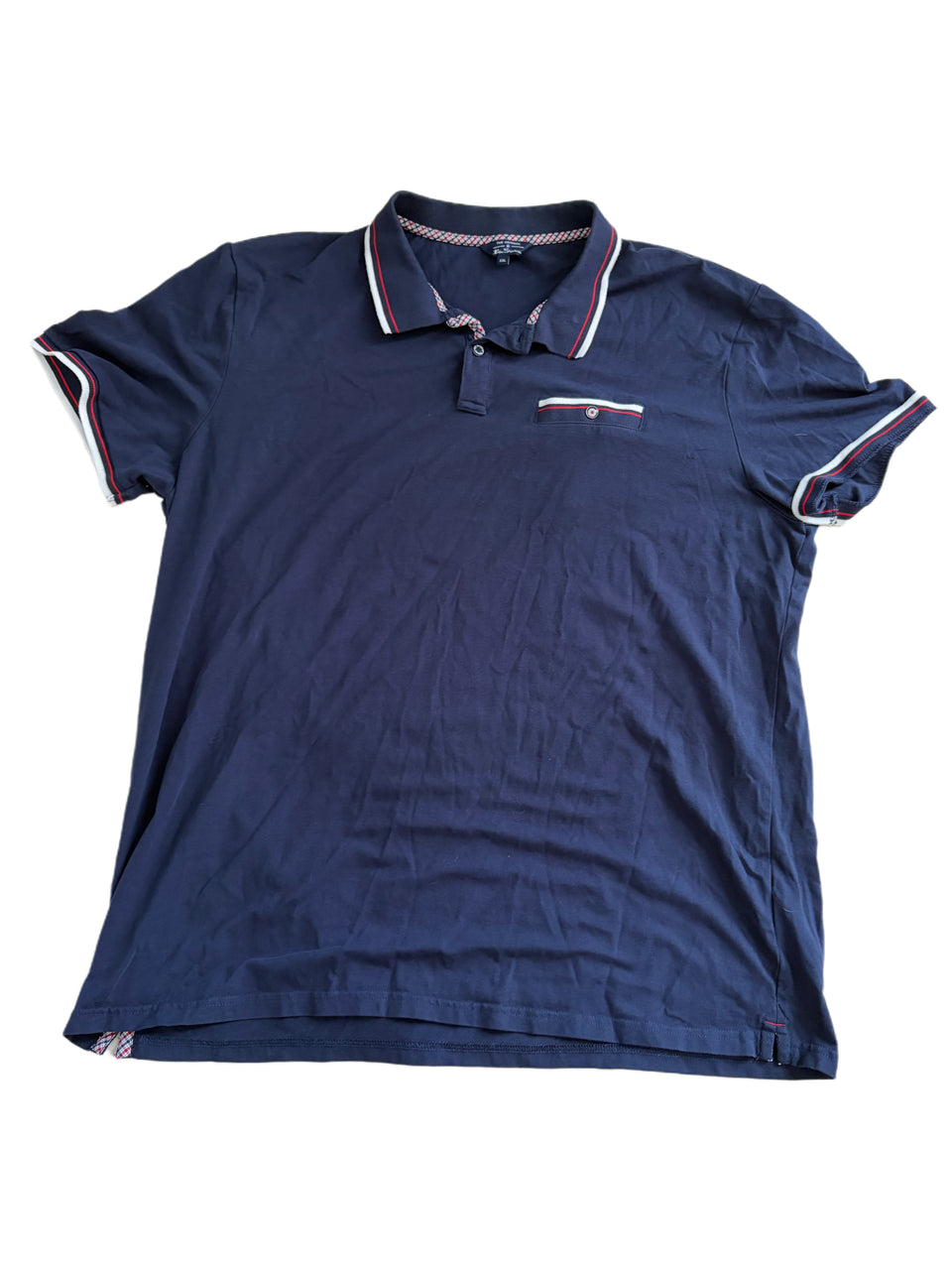 BEN SHERMAN COLLARED POCKET BLUE RED WHITE TRIM POLO