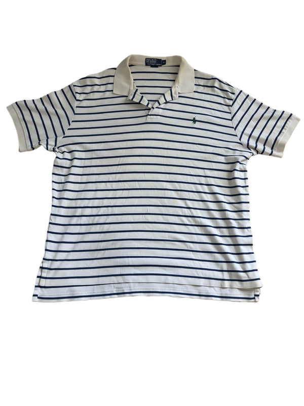POLO RALPH LAUREN CLASSIC FIT WHITE AND NAVY BLUE STRIPED POLO SHIRT