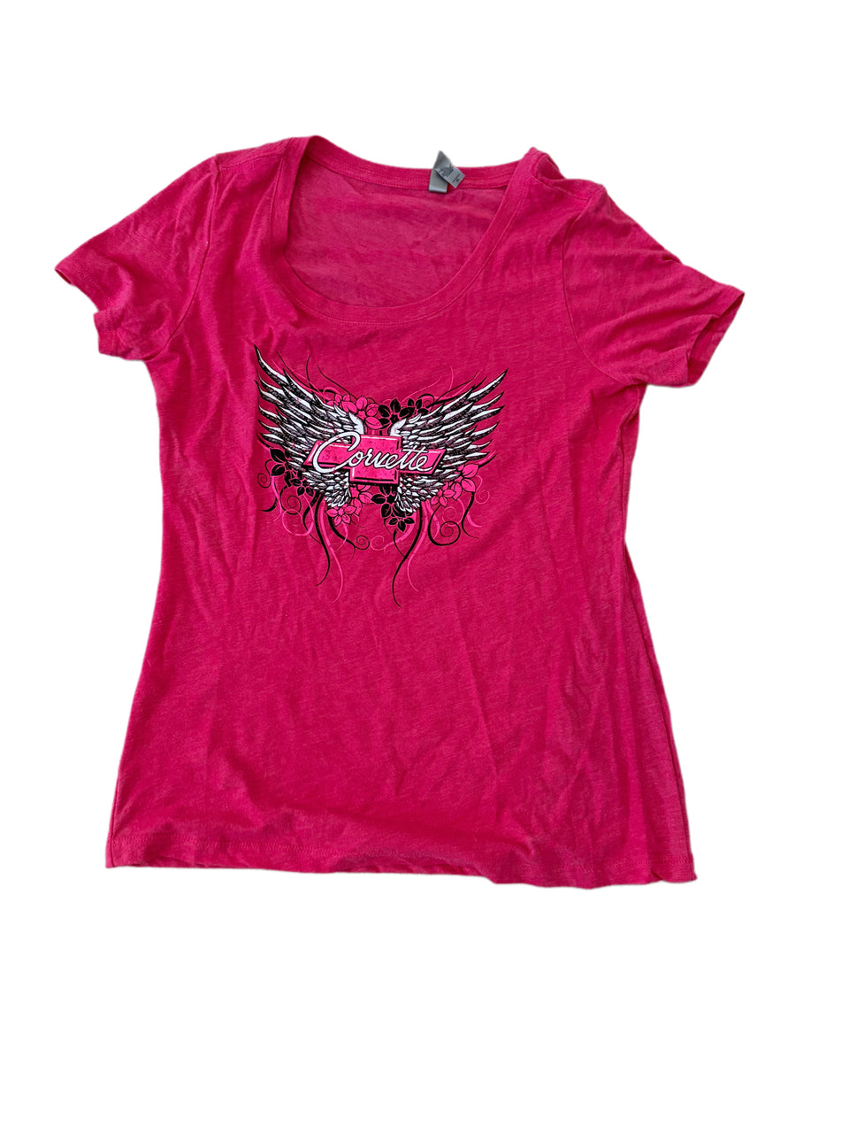 LADIES HOT PINK CHEVROLET CORVETTE WINGS GRAPHIC SHIRT
