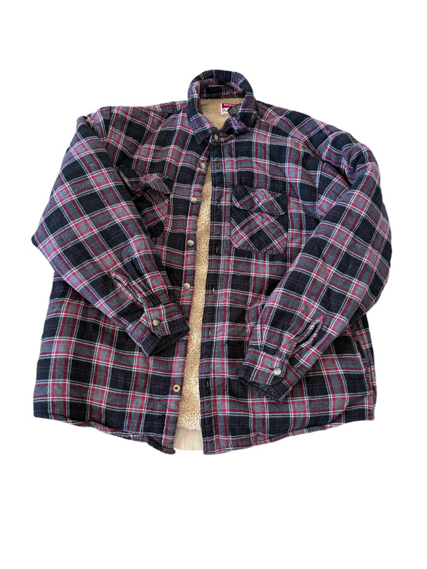 WRANGLER RED WHITE BLACK PLAID SHERPA LINED FLANNEL JACKET