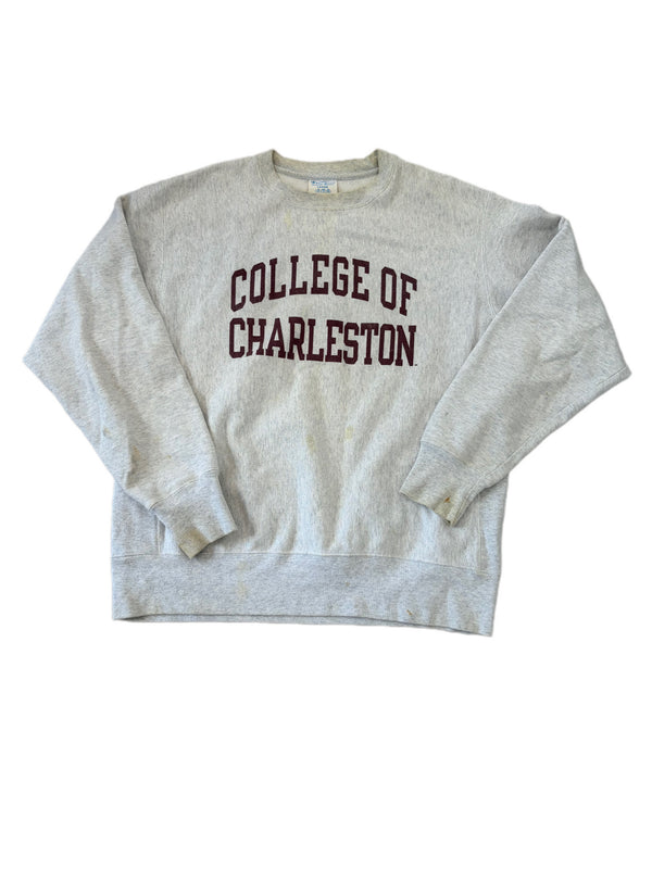 VINTAGE CHAMPION REVERSE WEAVE LIGHT GREY COLLEGE OF CHARLESTON CREWNECK