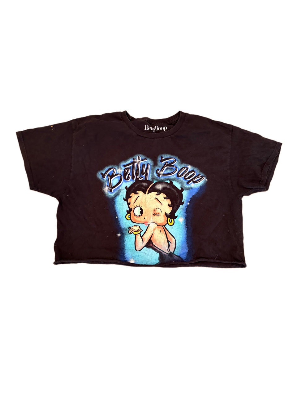 BLACK BETTY BOOP AIRBRUSH STYLE WINKING CHARACTER CROP TOP