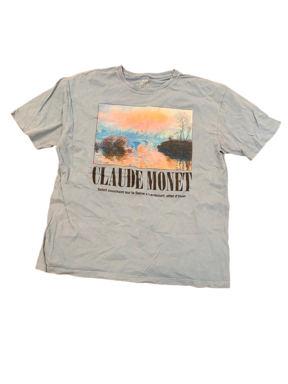 LIGHT BLUE CLAUDE MONET SUNSET ON THE SCENE GRAPHIC SHIRT