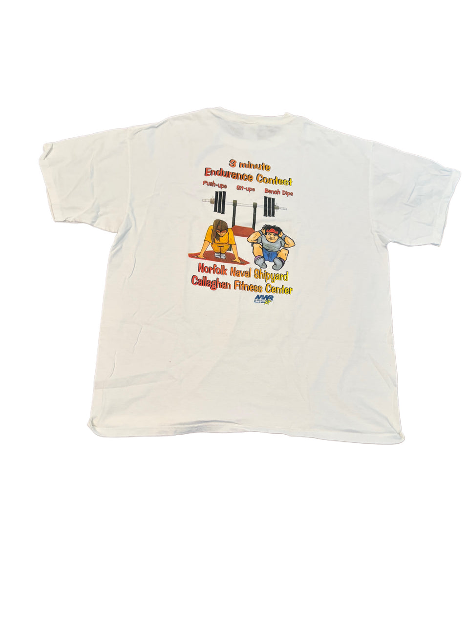 VINTAGE NORFOLK NAVAL SHIPYARD CALLAGHAN FITNESS CENTER 3 MINUTE ENDURANCE CONTEST GRAPHIC SHIRT