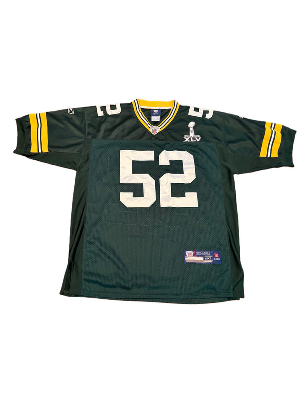 RETRO REEBOK GREEN BAY PACKERS CLAY MATTHEWS #52 SUPER BOWL XLV SUPER BOWL PATCH JERSEY