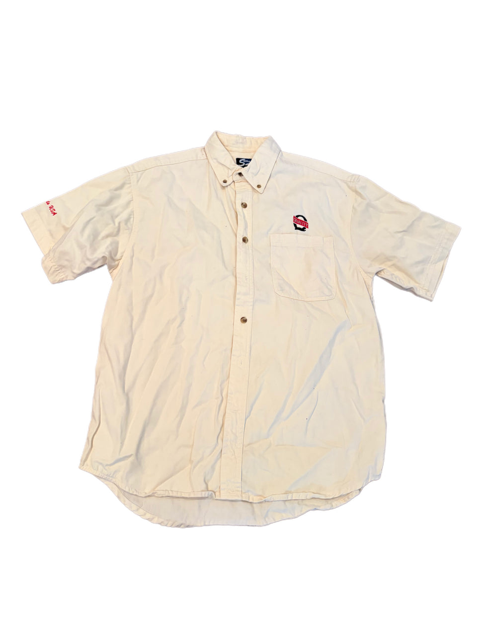 VINTAGE BEIGE QUALITY LOGO BUTTON DOWN SHIRT