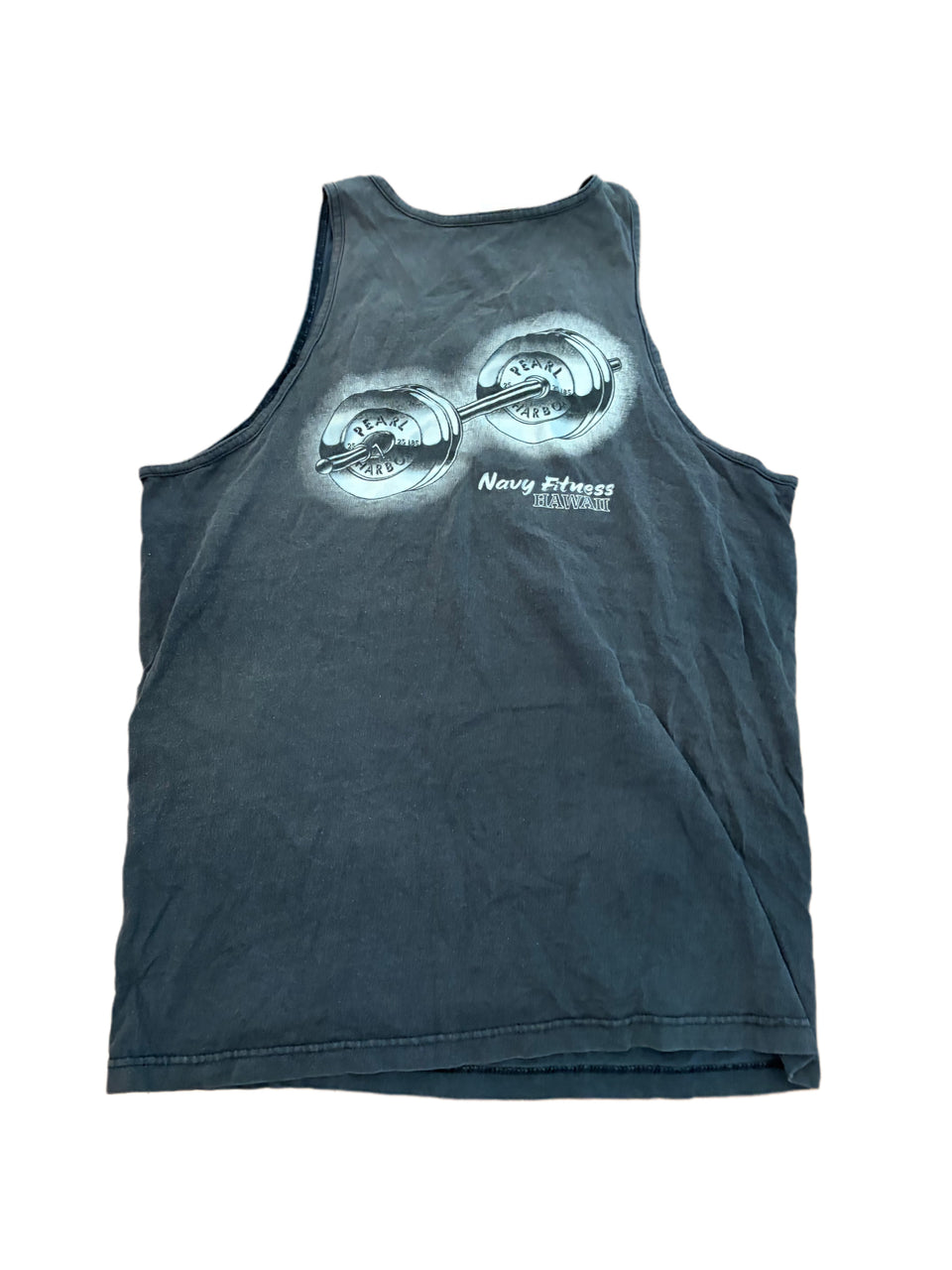 VINTAGE NAVY FITNESS PEARL HARBOR BARBELL GRAPHIC TANK TOP