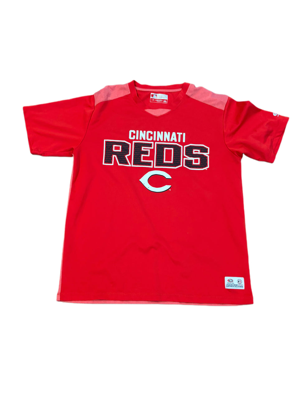 CINCINNATI REDS TRUE FAN BRANDED V NECK GRAPHIC LOGO SHIRT
