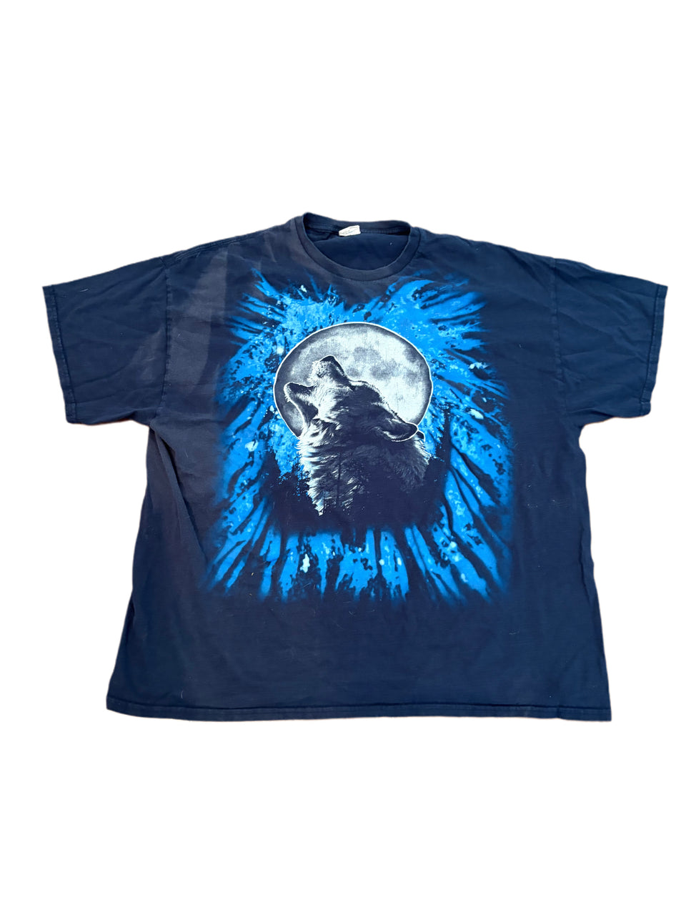 VINTAGE NAVY BLUE HOWLING WOLF FULL MOON GRAPHIC SHIRT