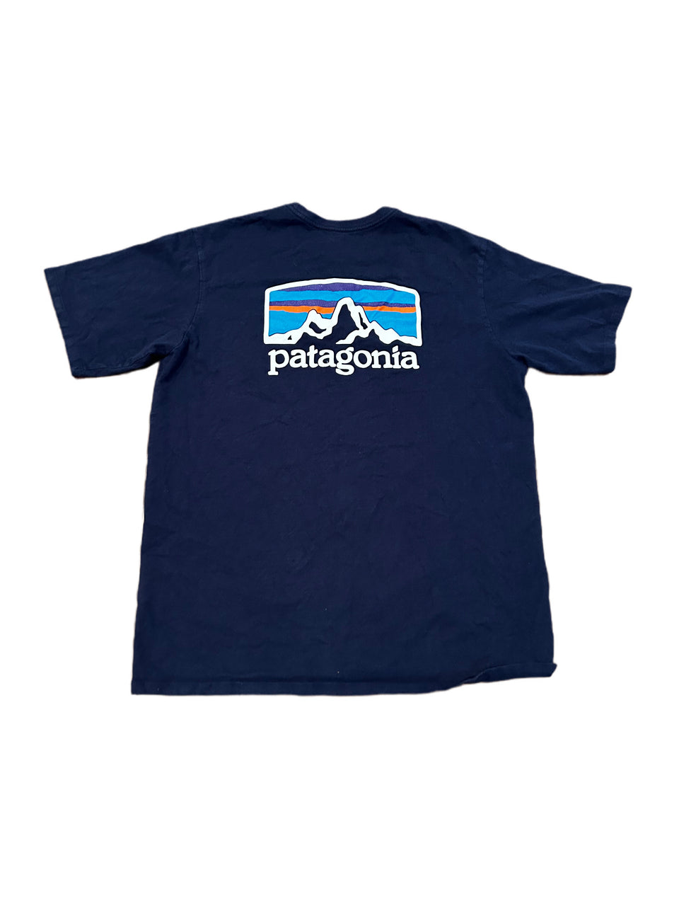PATAGONIA MENS MOUNTAIN GRAPHIC SHORT SLEEVE SHIRT NAVY BLUE