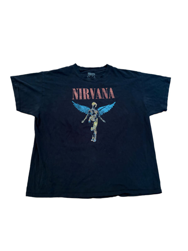 BLACK NIRVANA IN UTERO ANGEL GRAPHIC SHIRT