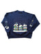 VINTAGE 1990'S NAVY BLUE CHRISTMAS VILLAGE SCENE SNOWFALL CREWNECK PULLOVER