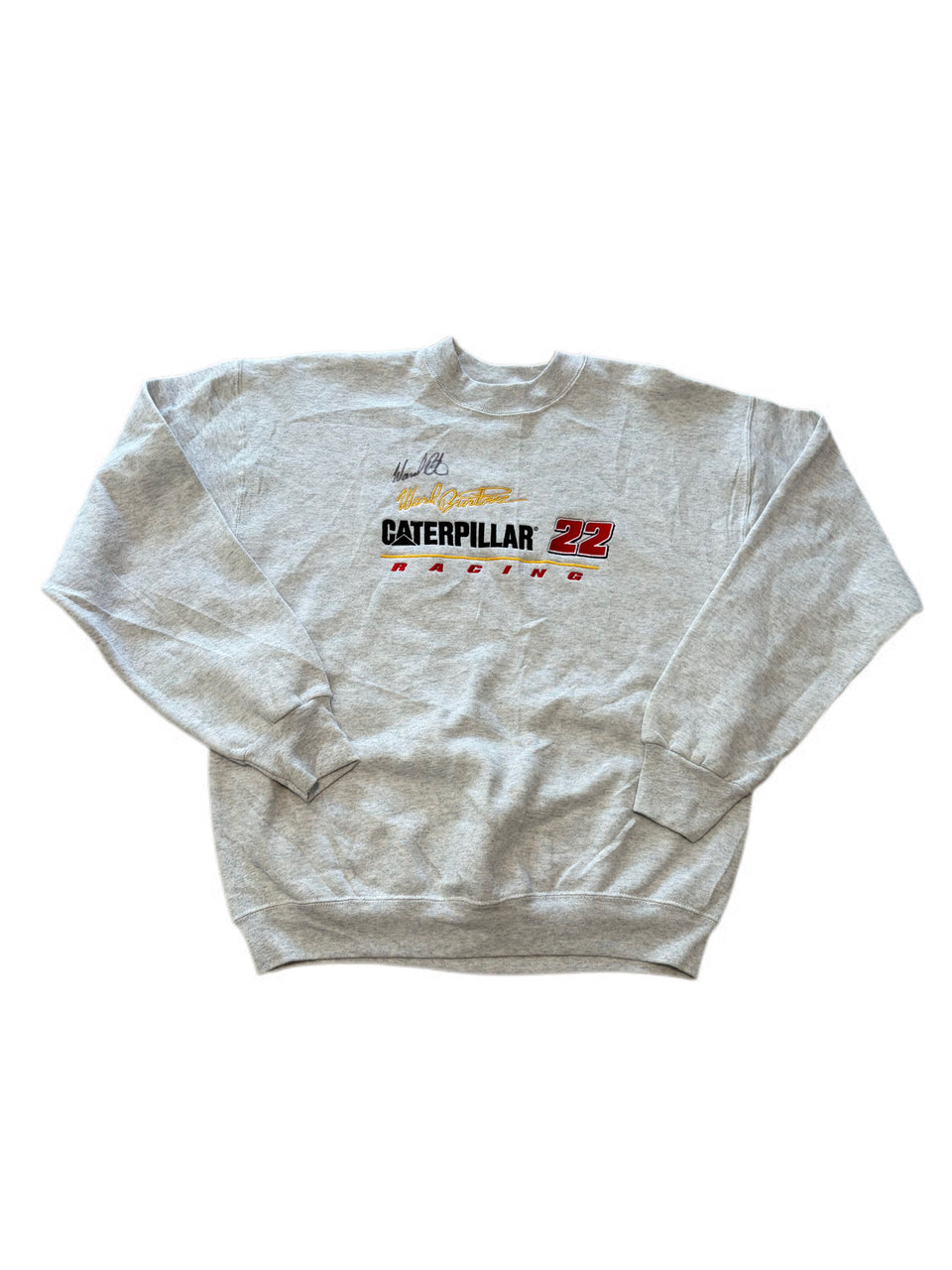 VINTAGE NASCAR SIGNED WARD BURTON #22 CATERPILLAR RACING PULLOVER CREWNECK