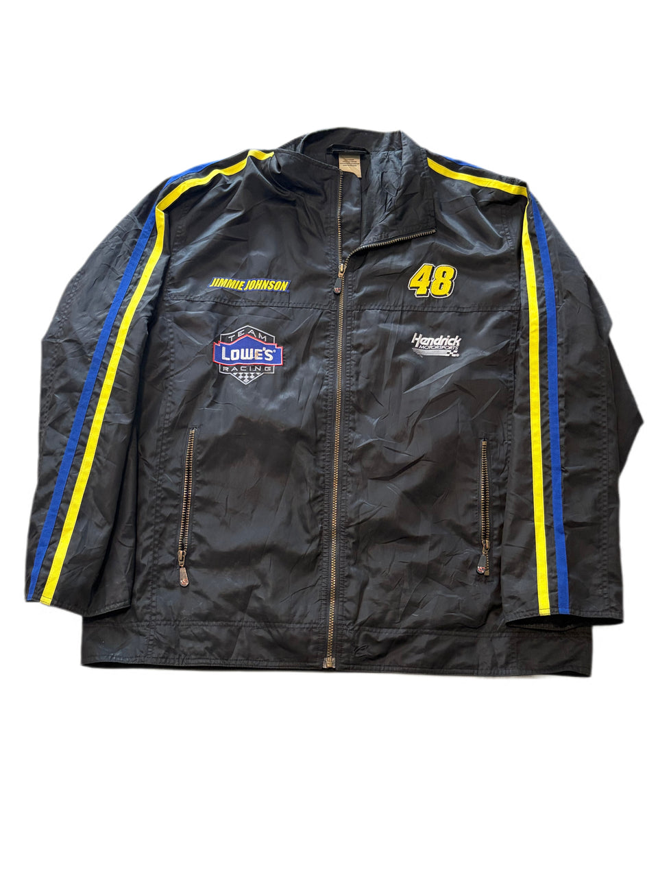 HENDRICK MOTORSPORTS LOWE'S RACING NASCAR JIMMIE JOHNSON 48 BLACK BLUE GOLD STRIPE FULL ZIP JACKET