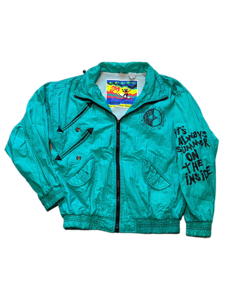 VINTAGE 1980'S NATIVE WAVES ITS ALWAYS SUMMER ON THE INSIDE BY JONATHAN STONE FULL ZIP JACKET