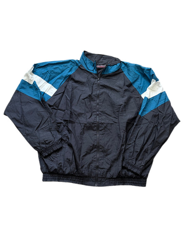 VINTAGE CHAMPS SPORTS FULL ZIP BLUE TEAL WHITE WINDBREAKER JACKET