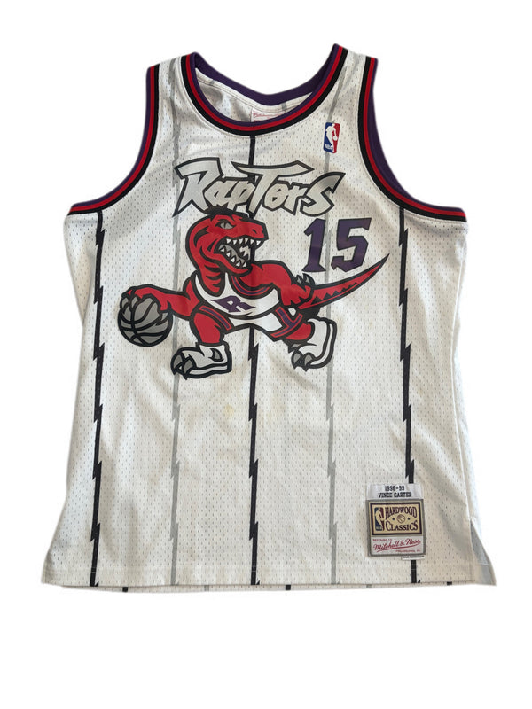 VINTAGE 1998-1999 MITCHELL AND NESS VINCE CARTER #15 TORONTO RAPTORS SWINGMAN WHITE JERSEY