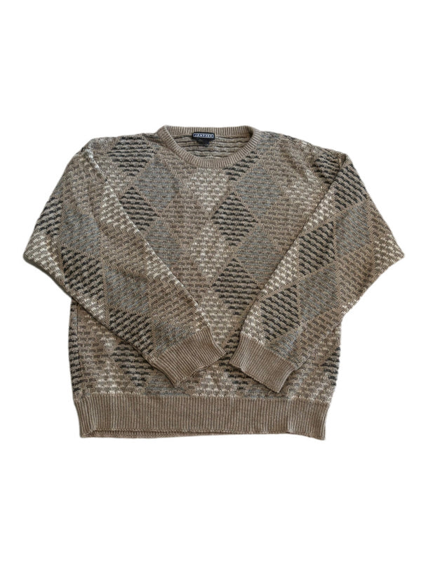 VINTAGE JANTZEN GEOMETRIC PATTERN TAN BEIGE SWEATER