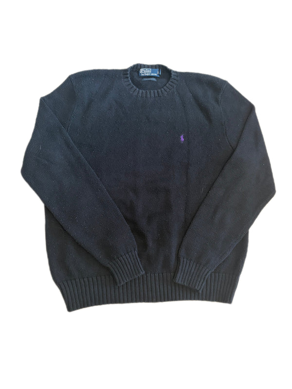 BLACK POLO RALPH LAUREN PURPLE EMBROIDERED PONY LOGO SWEATER