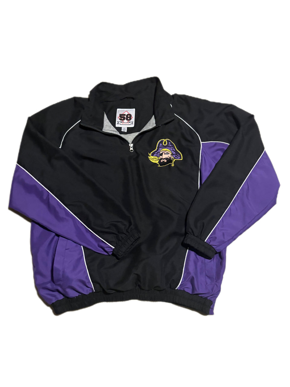 58 SPORTS EAST CAROLINA PIRATES PURPLE AND BLACK QUARTER ZIP WINDBREAKER JACKET